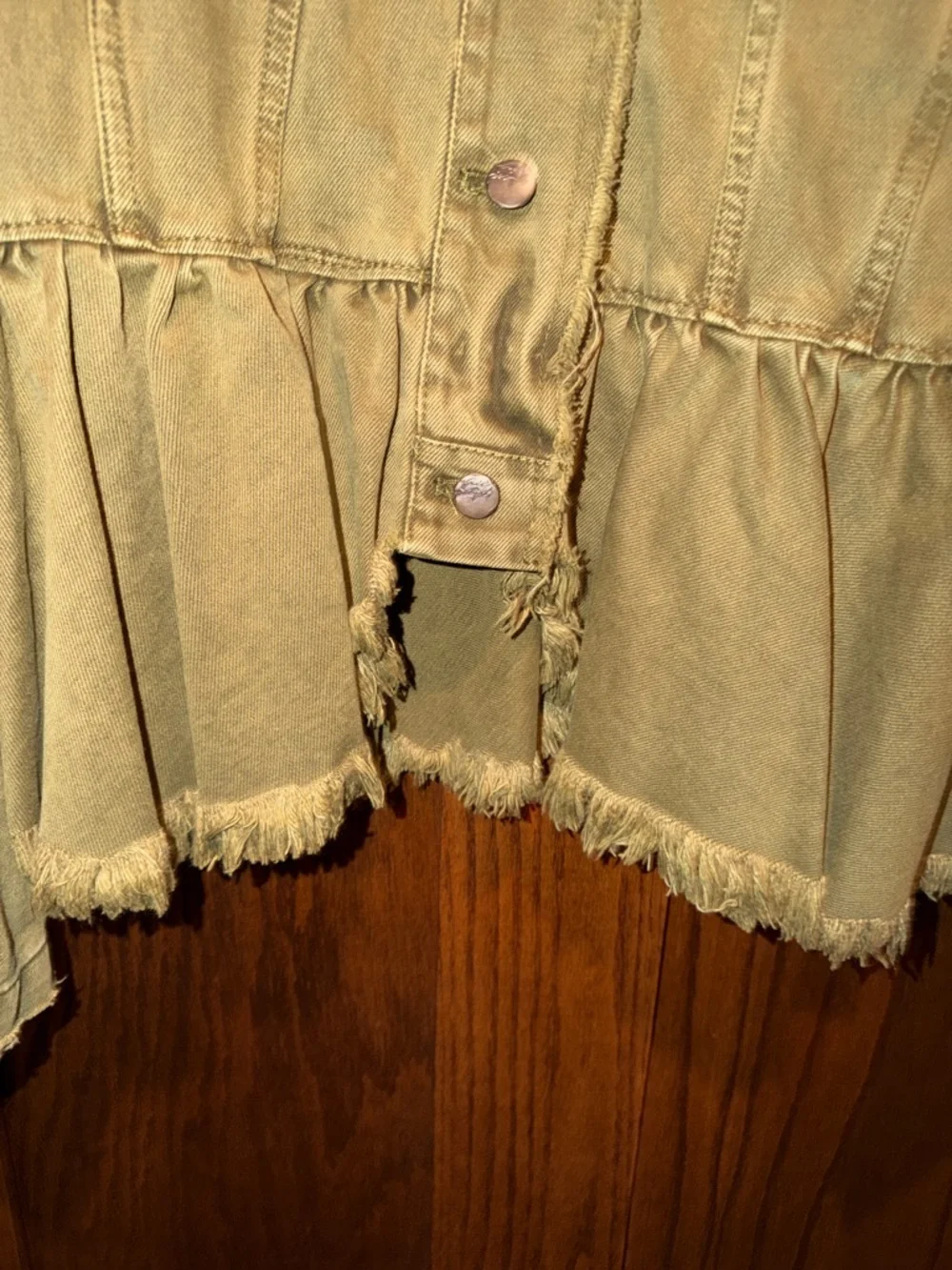 Free People Olive Green Peplum Jean Jacket with Lace-Up Sleeves - Picture 5 of 6